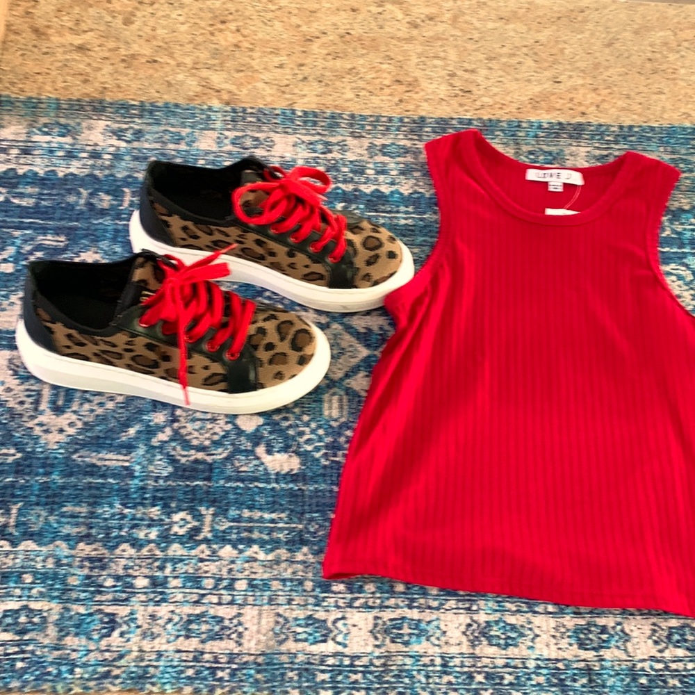 Cheetah print platforms adding a matching tank top with purchase